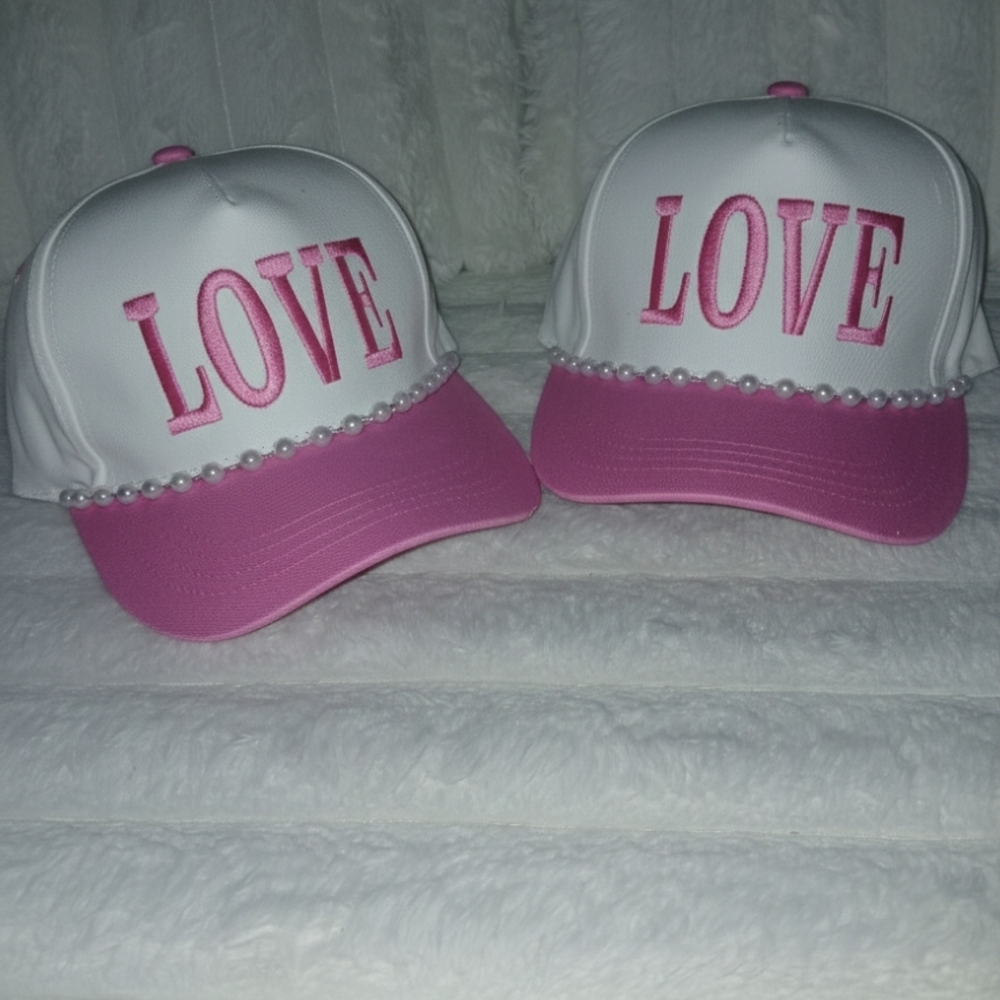 Authentic Lulumac Pink and White Cap with LOVE Design